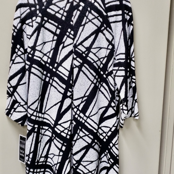 Marallis Collection Black & White Abstract Open Front Long  Duster Jacket - Picture 4 of 9